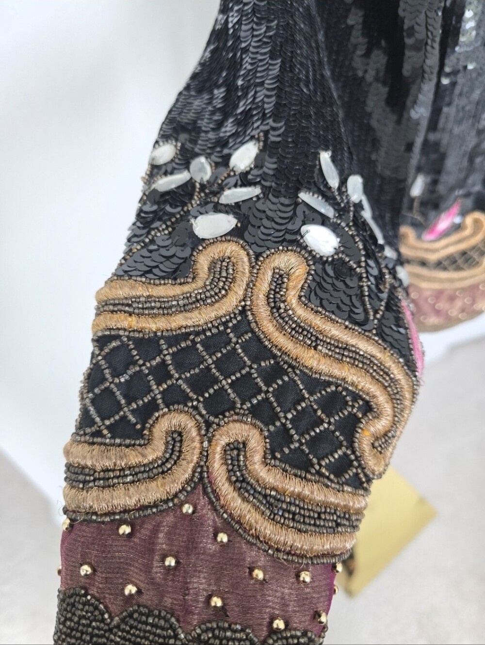 Vintage Laurence Kazar Sequin & Beaded Blazer Silk Evening Jacket M - Picture 7 of 13